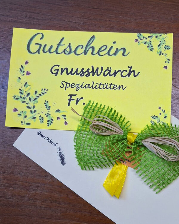 Schenken Sie Freude mit einem Gutschein vom Gnuss Wärch Wegenstetten.